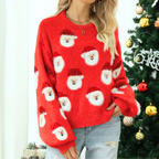 Santa Faces Women's Christmas Jumper - Red