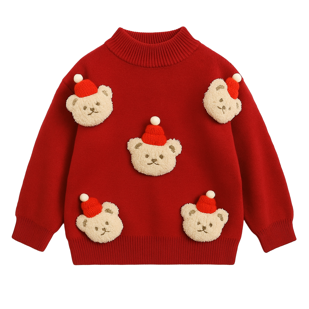 3D Festive Teddy Kids Christmas Jumper - Ivory