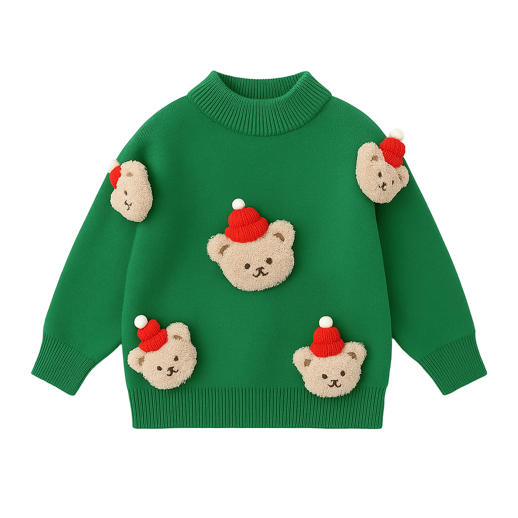 3D Festive Teddy Kids Christmas Jumper - Ivory