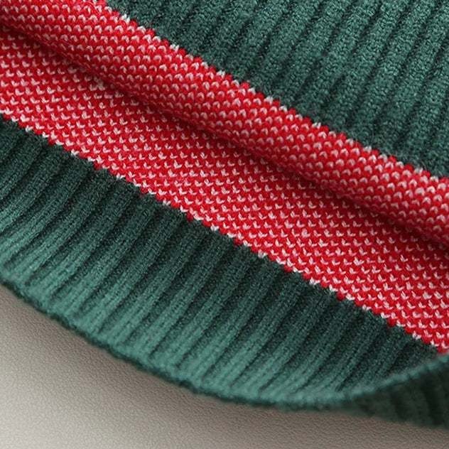 Close-up of green and red striped fabric