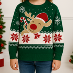 Candy Cane Rudolf - Kids' Christmas Jumper - Green