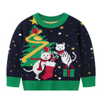 Children's Christmas sweater with cat designs on a white background