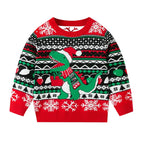 Christmas-themed sweater with a dinosaur design on a white background
