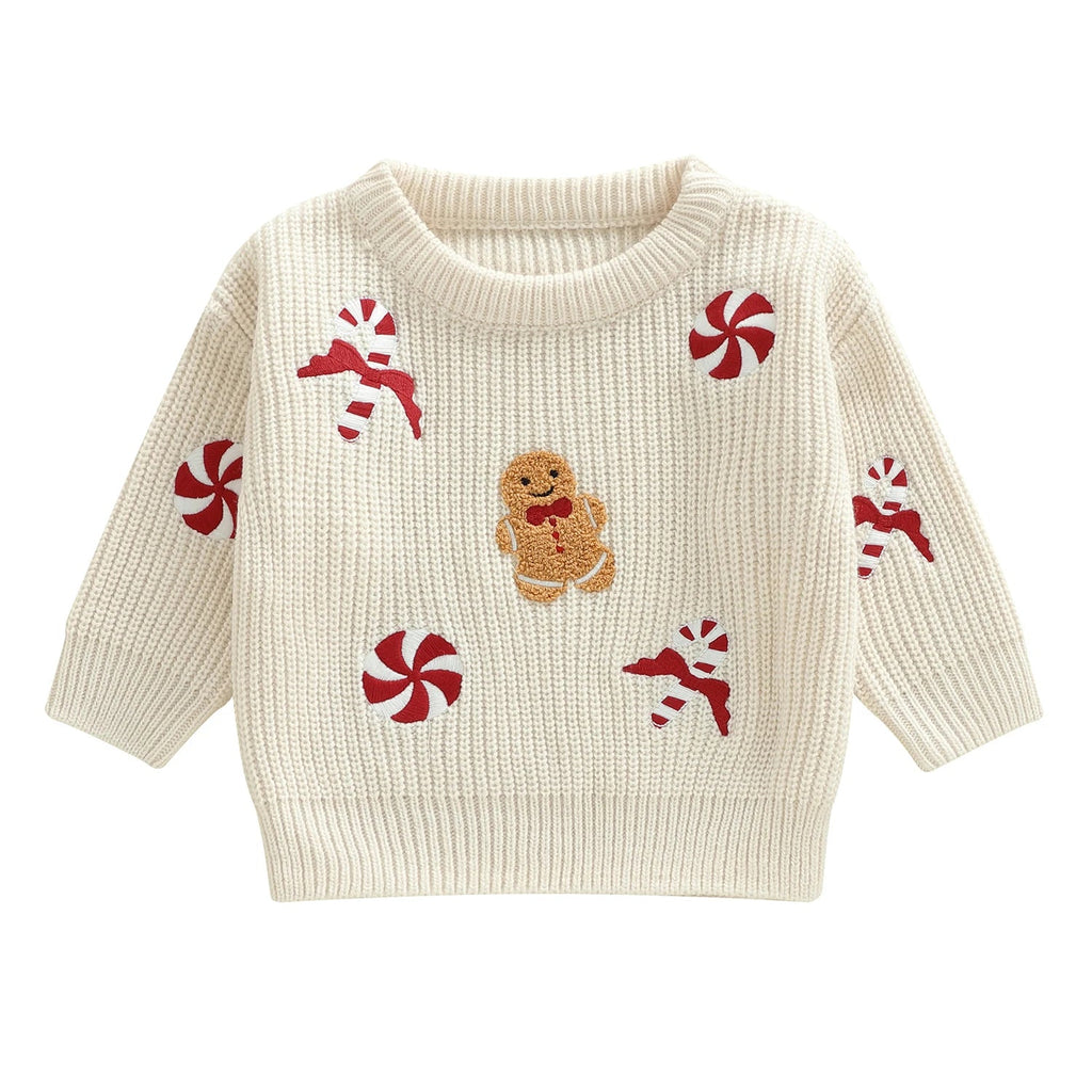 Gingerbread man & Candy Cane toddler Christmas Jumper on white background