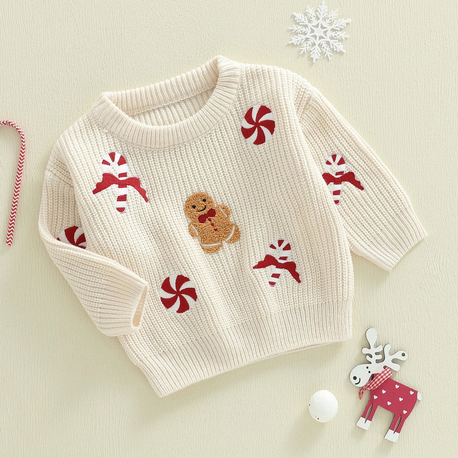 Gingerbread man & Candy Cane toddler Christmas Jumper front3