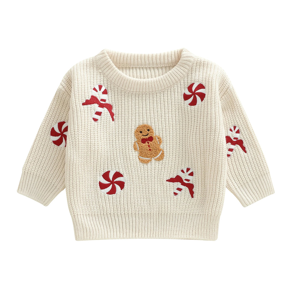 Gingerbread man & Candy Cane toddler Christmas Jumper front on white background