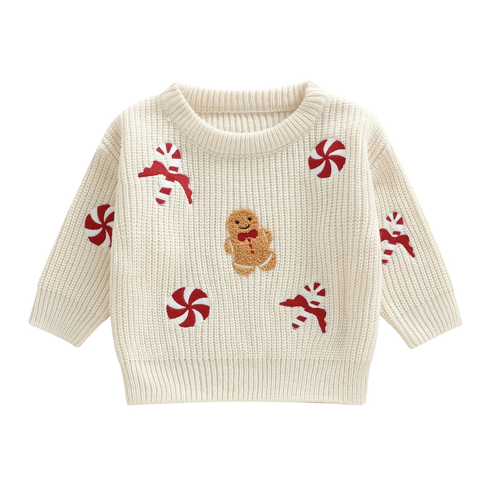 Gingerbread man & Candy Cane toddler Christmas Jumper front on white background