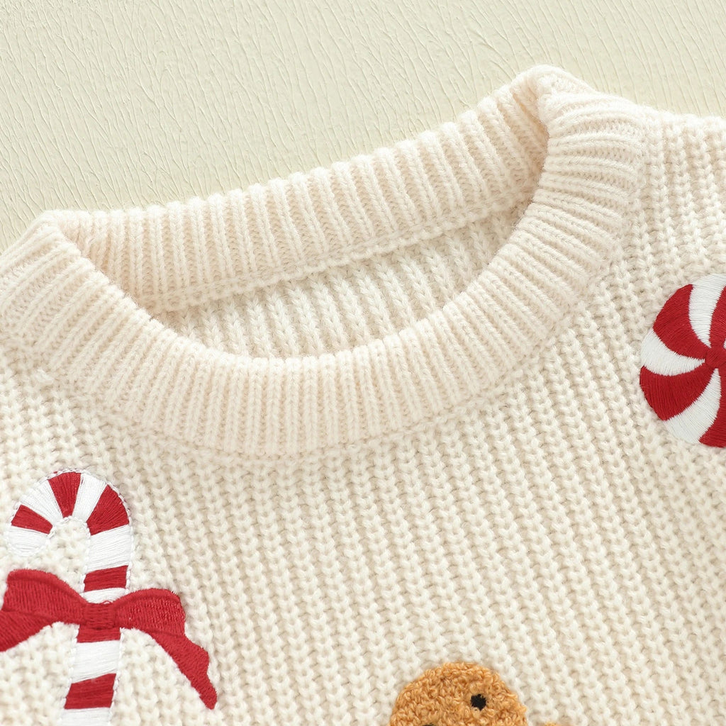 Gingerbread man & Candy Cane toddler Christmas Jumper neckline