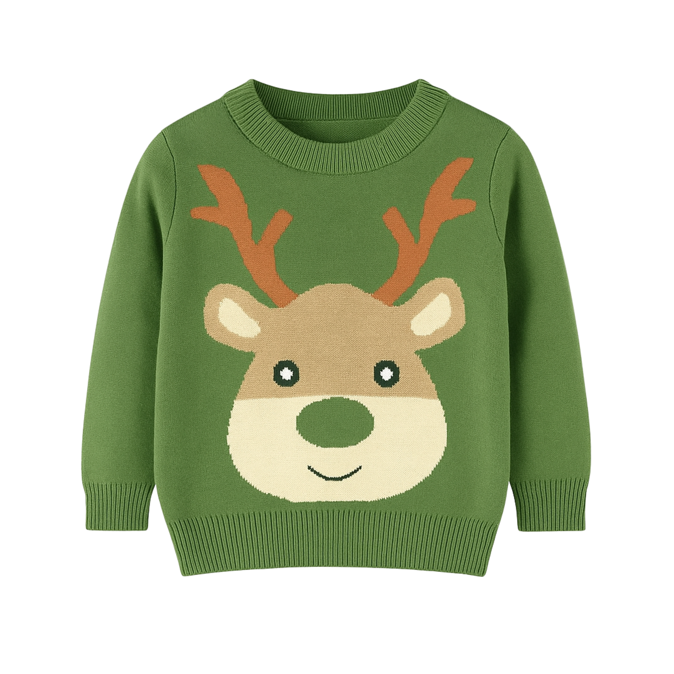 Happy Deer Kids' Christmas Jumper - Green