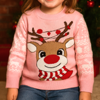 Smiling Rudolf - Pink Kids Christmas Jumper