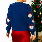 Santa Faces Women's Christmas Jumper - Blue