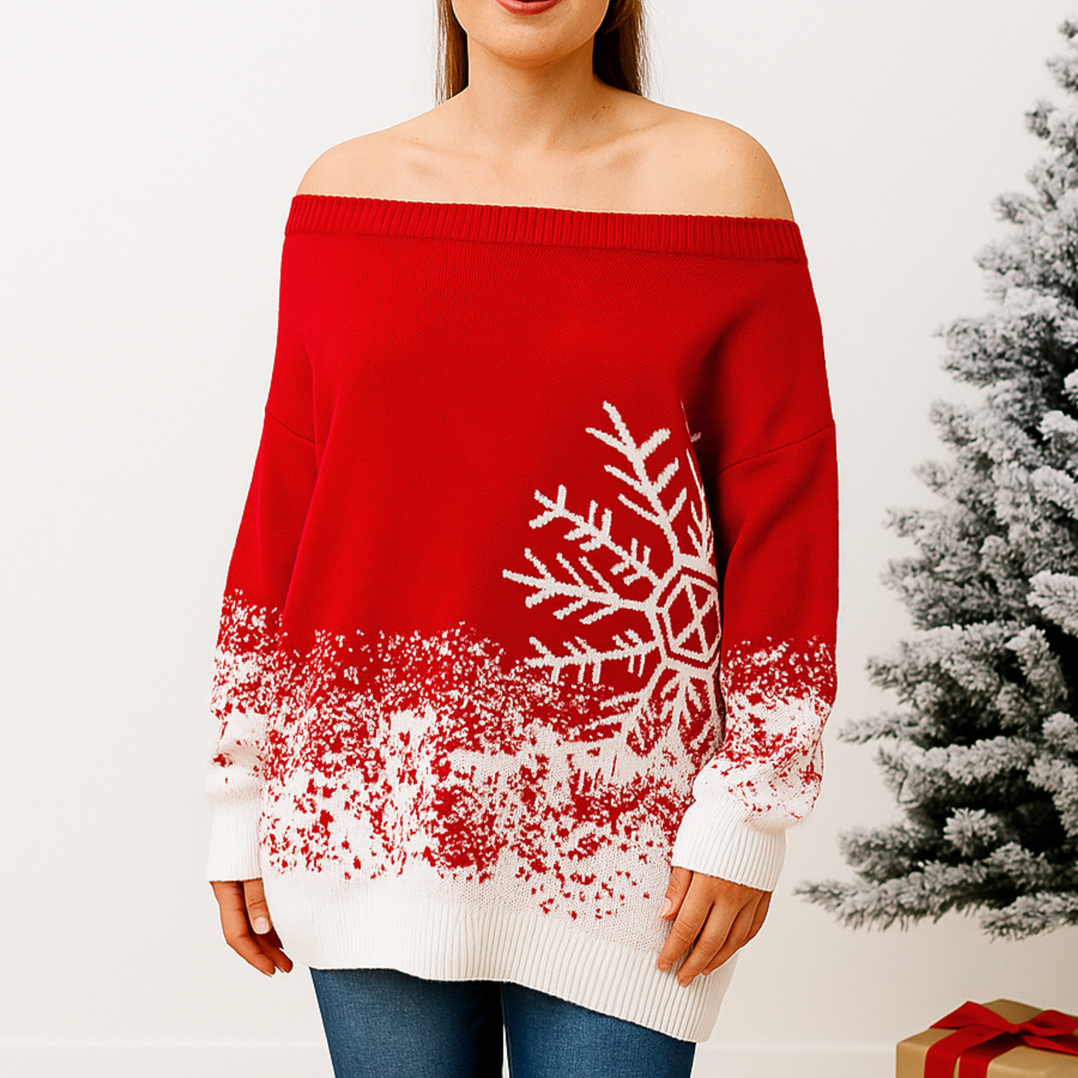 Off the shoulder Snowflake Christmas Jumper