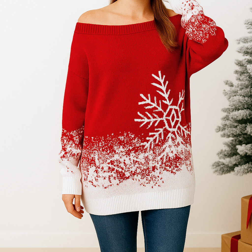 Off the shoulder Snowflake Christmas Jumper 4