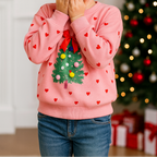girl wearing Pompom Christmas Tree Kids jumper
