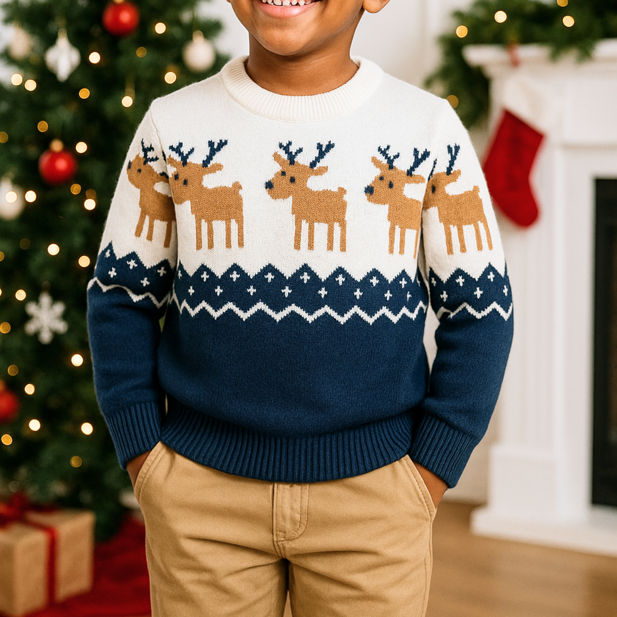 Rudolph Parade Kids’ Christmas Jumper - Blue