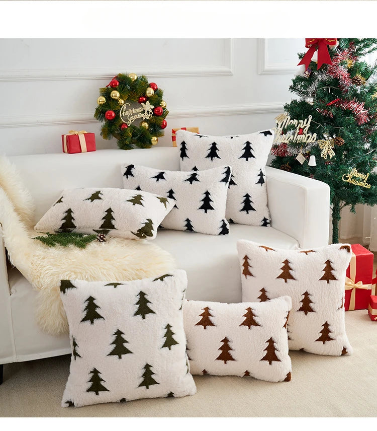 Plush Fir Trees Christmas Cushion Cover
