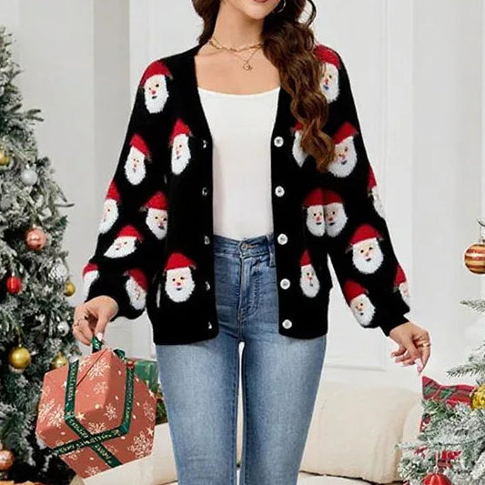 Santa Faces Women's Christmas Cardigan
