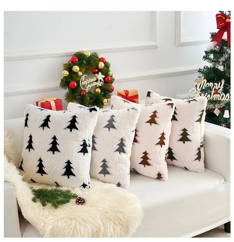 Plush Fir Trees Christmas Cushion Cover