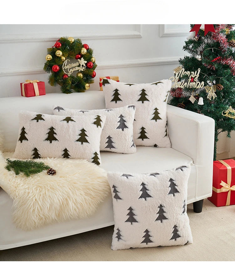 Plush Fir Trees Christmas Cushion Cover