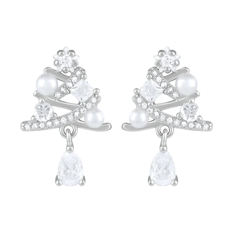 Studded Sterling Silver Christmas tree Earrings