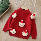 3D Festive Teddy Kids Christmas Jumper - Ivory