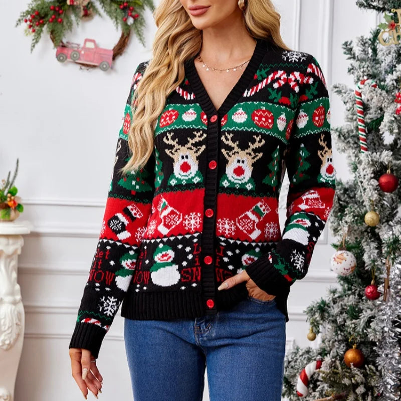 Let It Snow Busy Print Christmas Cardigan