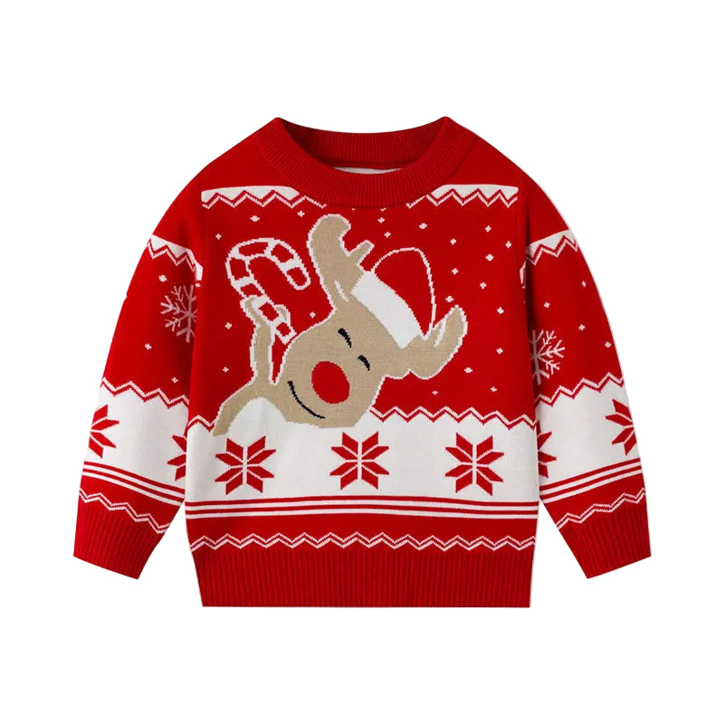 Candy Cane Rufolf - Kids' Christmas Jumper - Red