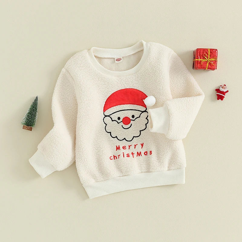 Fluffy Smiling Santa Kids' Christmas Jumper