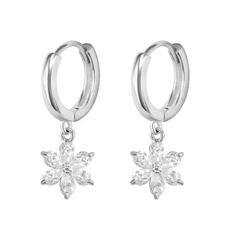 Festive Flower Christmas Earrings - Silver