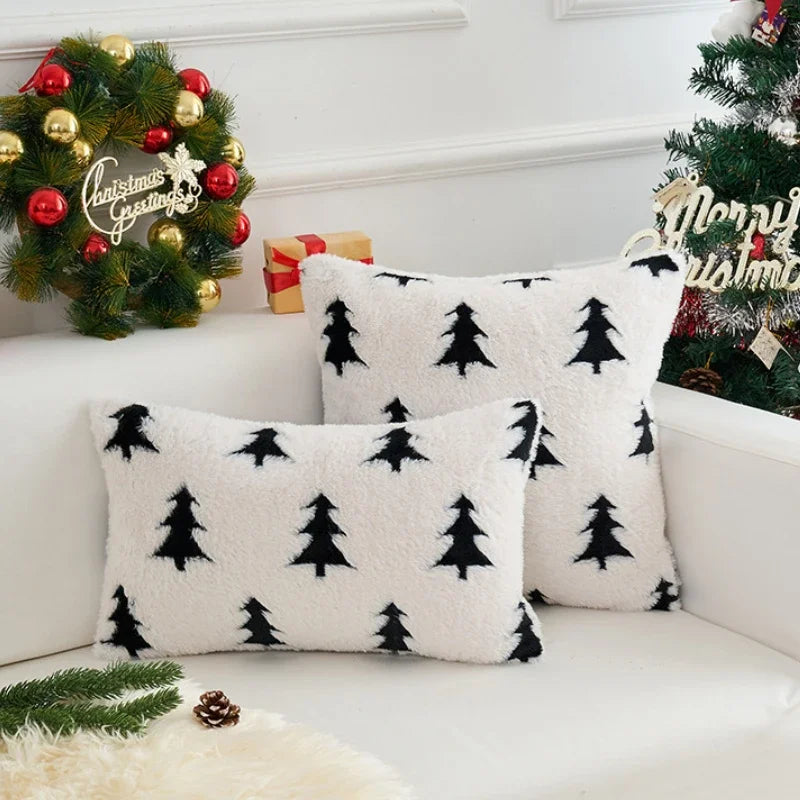 Plush Fir Trees Christmas Cushion Cover