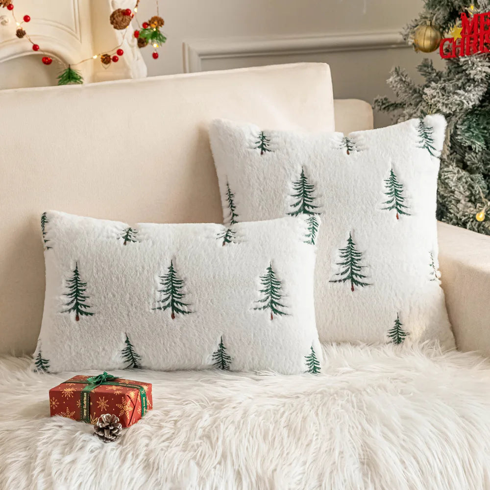 Plush Fir Trees Christmas Cushion Cover