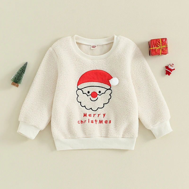 Fluffy Smiling Santa Kids' Christmas Jumper