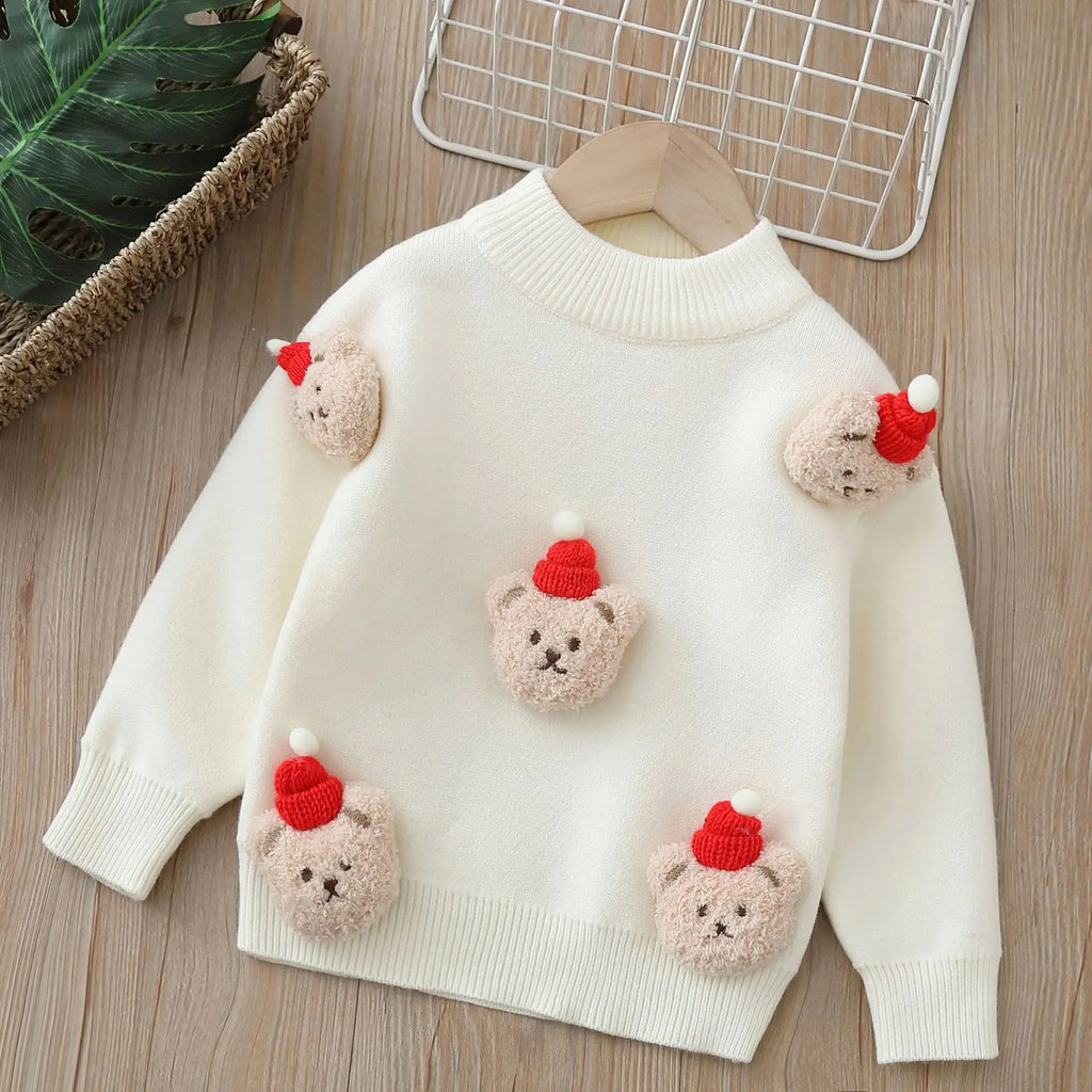 3D Festive Teddy Kids Christmas Jumper - Ivory