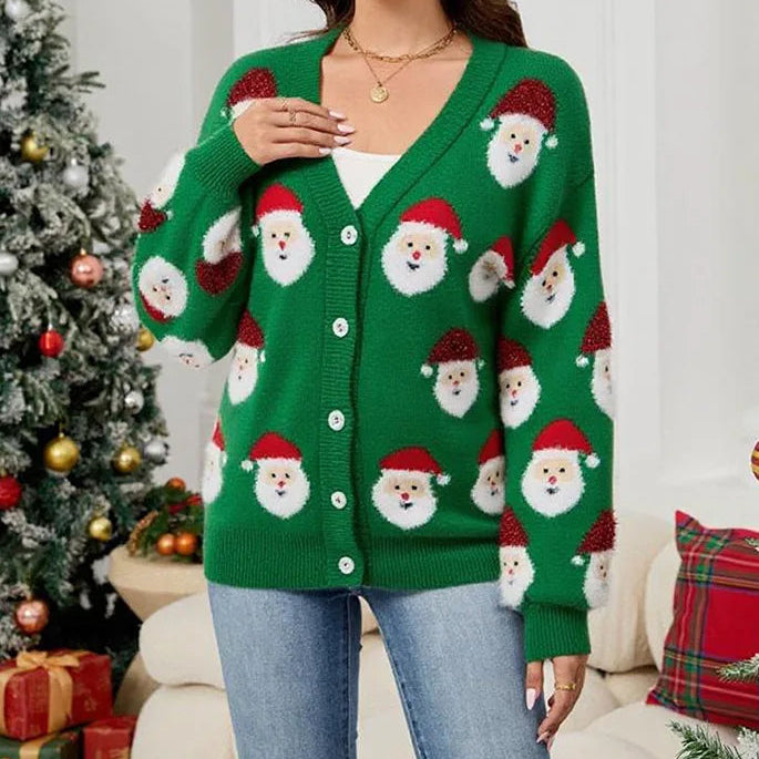 Santa Faces Women's Christmas Cardigan