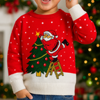 Child wearing Santa by the Tree - Kids Christmas Jumper