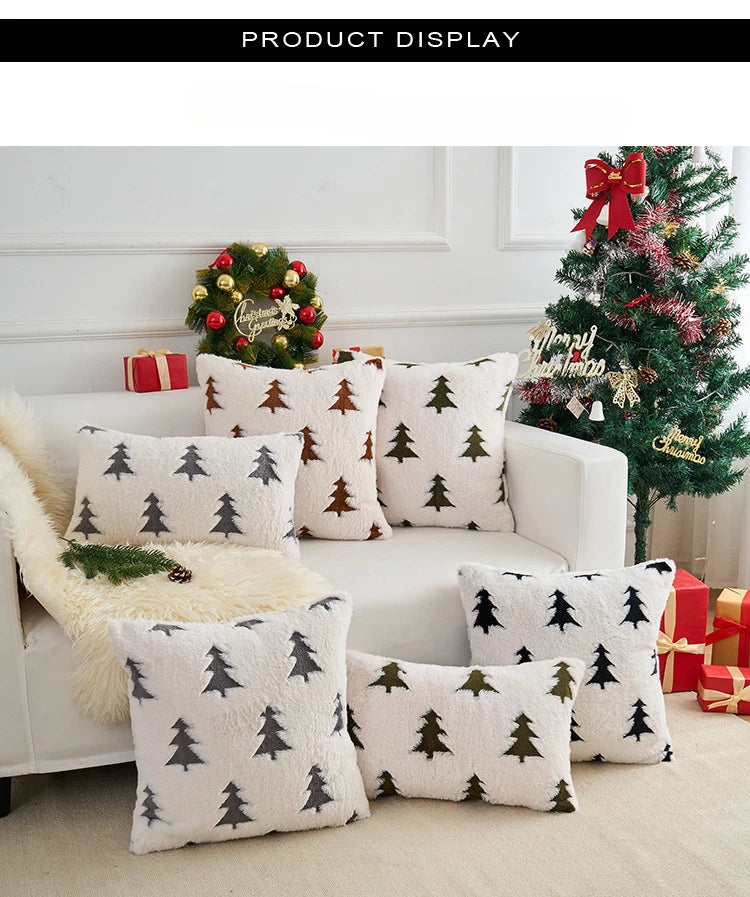 Plush Fir Trees Christmas Cushion Cover