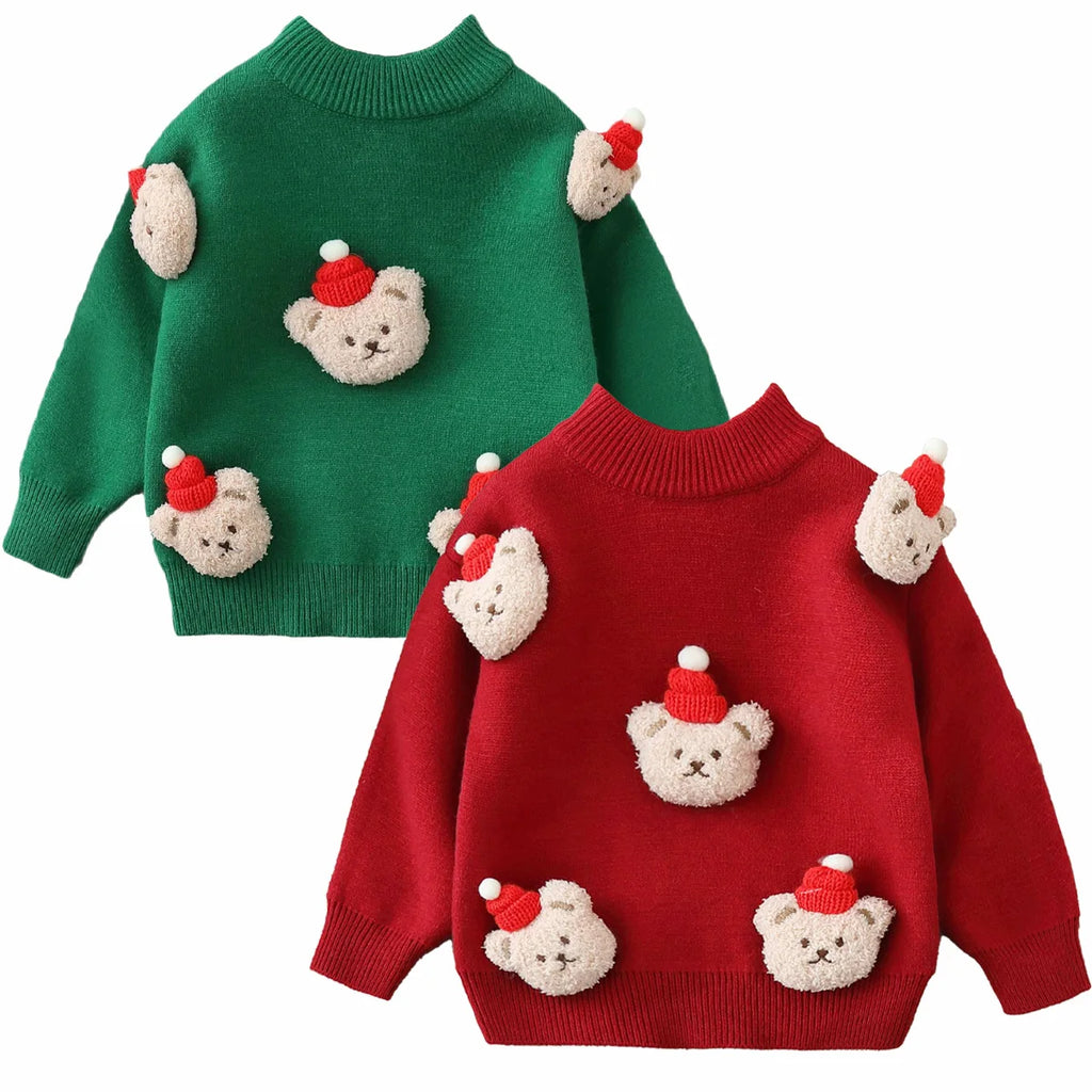 3D Festive Teddy Kids Christmas Jumper - Ivory