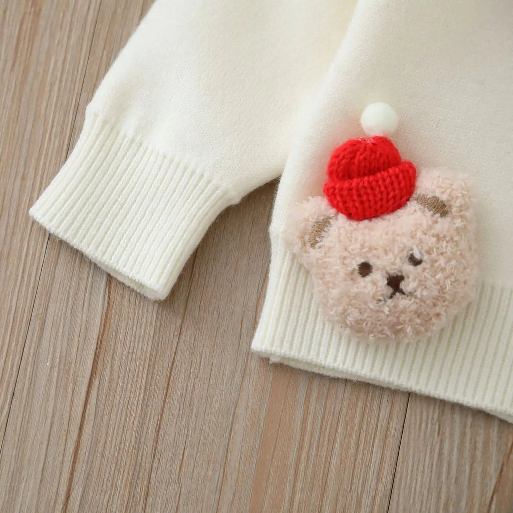 3D Festive Teddy Kids Christmas Jumper - Ivory