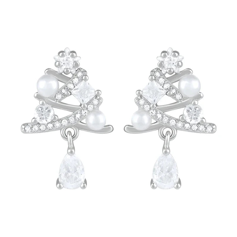 Studded Sterling Silver Christmas tree Earrings