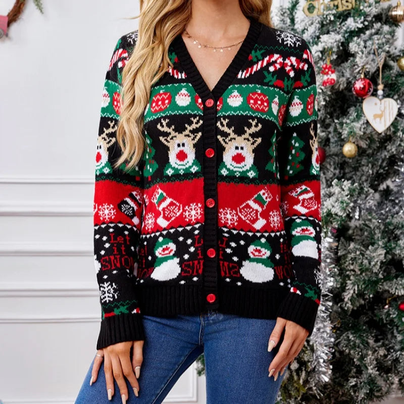 Let It Snow Busy Print Christmas Cardigan