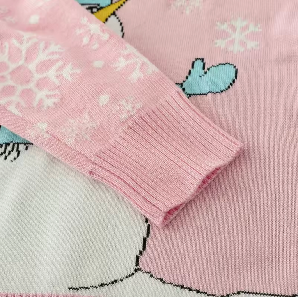 Smiling Snowman - Pink Kids Christmas Jumper