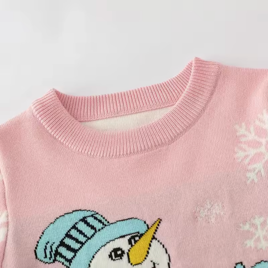 Smiling Snowman - Pink Kids Christmas Jumper