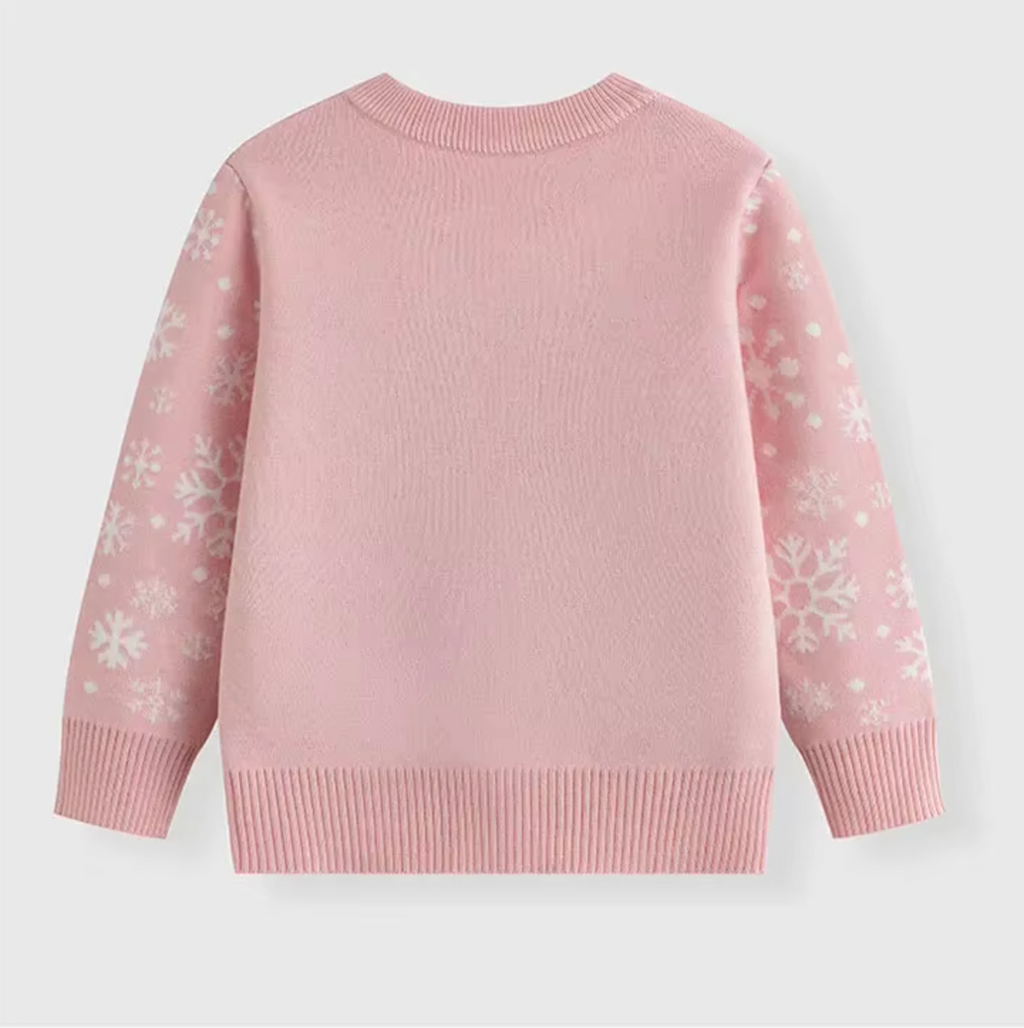 Smiling Snowman - Pink Kids Christmas Jumper