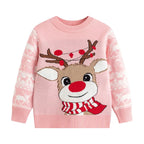 Smiling Rudolf - Pink Kids Christmas Jumper
