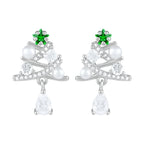Green Star Sterling Silver Christmas Tree Earrings