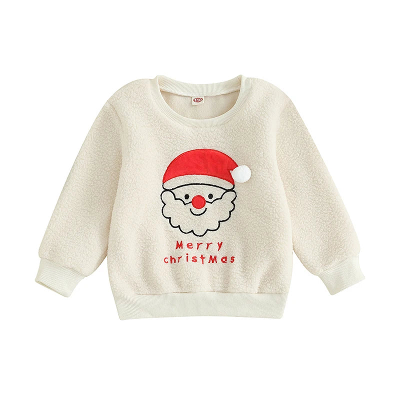 Fluffy Smiling Santa Kids' Christmas Jumper
