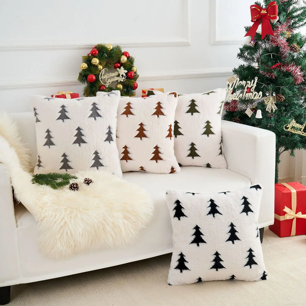 Plush Fir Trees Christmas Cushion Cover
