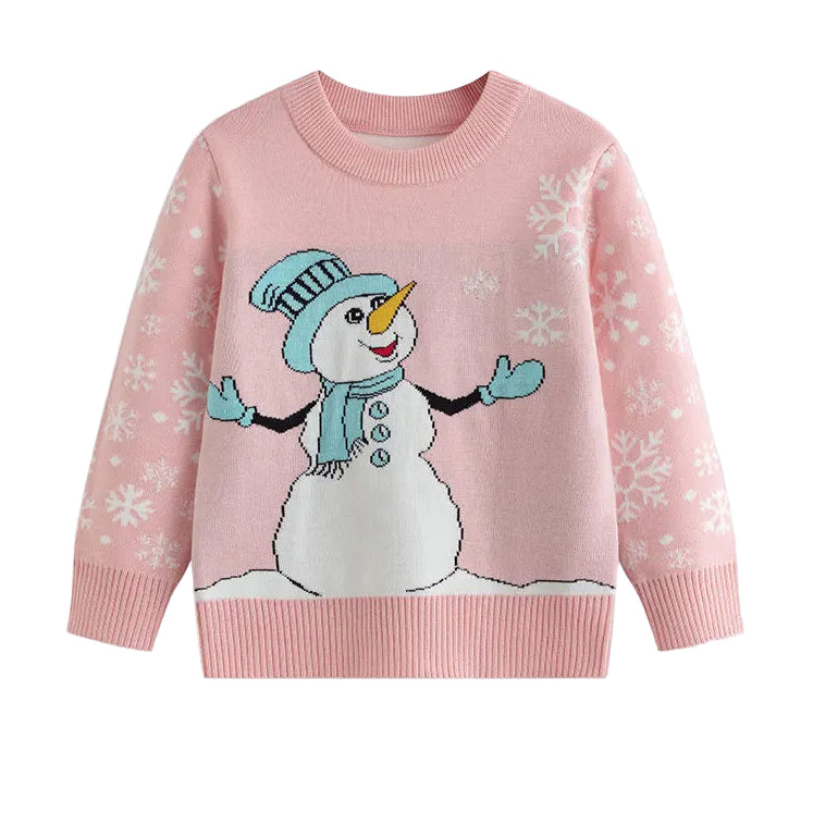 Pink sweater with a snowman design on a white background