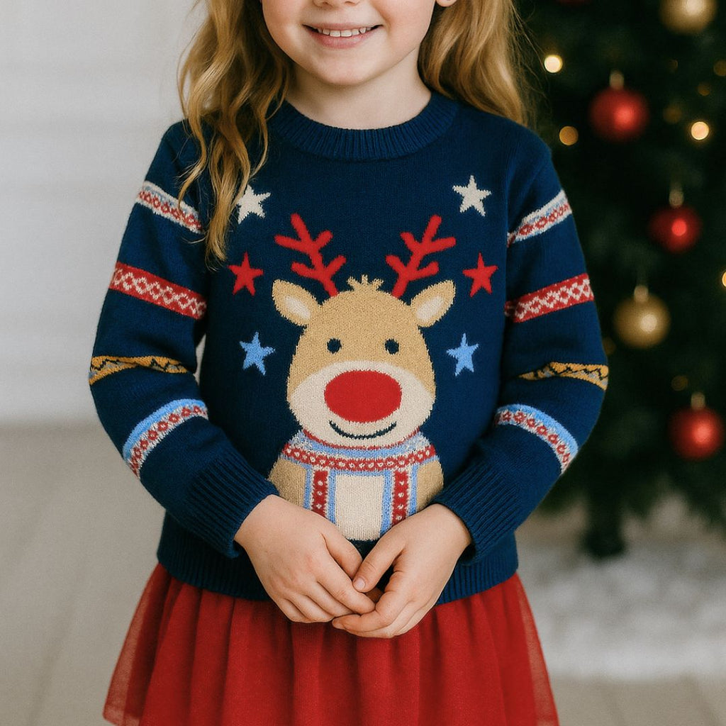 Starry Rudolph Kids' Christmas Jumper