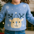 Teddy Reindeer Kids' Christmas Jumper - Blue